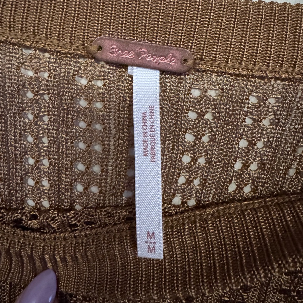 Free People knit lightweight tan brown sweater. - Picture 2 of 8